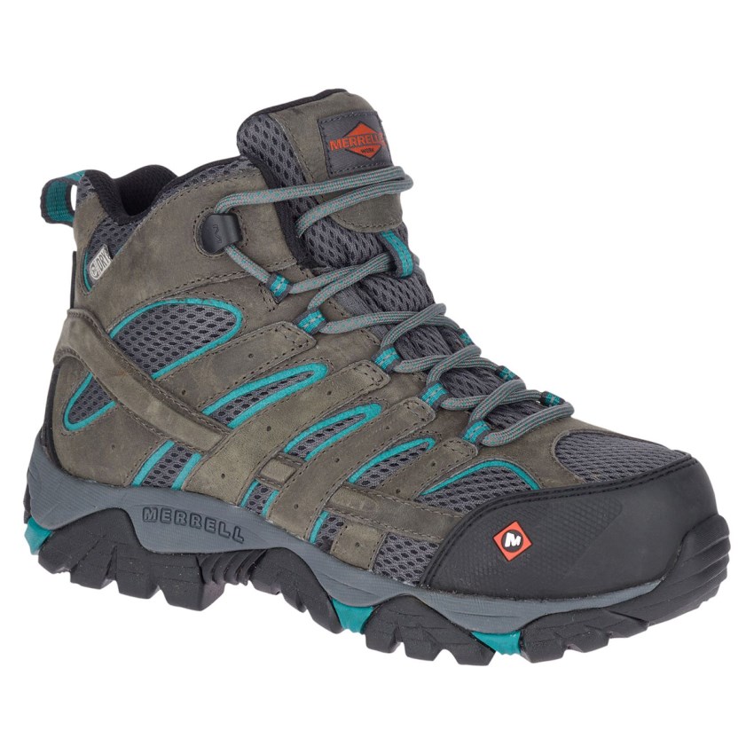 Bottes de Securite Merrell Moab Vertex Mid Waterproof Comp Toe Grise/Vert Foncé Olive Femme | K.J.GHLA